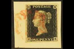 1840 1d Intense Black 'EE' Plate 4, SG 1, Used With 4 Margins, Tied To Piece By Complete Red MC Cancellation. Very Prett - Zonder Classificatie
