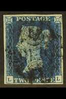 1840 2d Blue "LL" Plate 2, SG 5, Used, Slightly Indistinct Black MX Postmark, Four Neat Margins, Tiny Thin, Cat.£900. Fo - Otros & Sin Clasificación