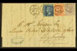 1864 TERRIFIC 3 COLOUR FRANKING 1864 (27th April) E/L To Italy Bearing An 1858-76 2d Blue Plate 9 (SG 45), 1862-64 4d Pa - Otros & Sin Clasificación