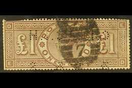 1884 £1 Brown-lilac Watermark Crowns, SG 185, Used, With Commercial Perfin, Small Crease And Some Trimmed/shaved Perfs,  - Other & Unclassified