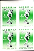 MELBOURNE OLYMPICS-DISCUS THROW-IMPERF BLOCK OF 4-LIBERIA-1956-MNH-RARE-B9-827 - Sommer 1956: Melbourne