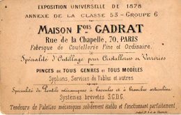 VP12.000 - CDV - Carte De Visite - Fabrique De Coutellerie....Maison F. GADRAT à PARIS Rue De La Chapelle - Visitekaartjes