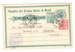 Brazil/Hungary UPRATED POSTAL CARD 1922 - Entiers Postaux