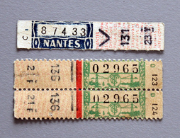 3 Billets Tramways De NANTES Coll Schnabel - Europa