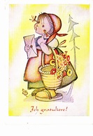 Félicitations: Ich Gratuliere ! Petite Fille Au Panier De Fleur, Lettre, Signée M.J. HUMMEL, Ed. Emil Fink Verlag - Hummel