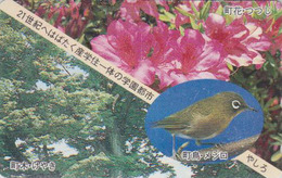 RARE Télécarte Japon / 110-011 - Animal - OISEAU - FAUVETTE & Fleur - ZOSTEROPS BIRD & Flower Japan Phonecard - 4446 - Pájaros Cantores (Passeri)