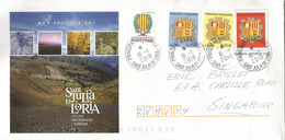 Entier Postal De La Ville De Sant Julia De Loria (blason) Avec Timbres En Supplement, Adresse A Singapour - Lettres & Documents