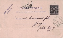 SAGE - CARTE PRIVEE - TRANSPORTS MARITIMES JAMES MOSS - BORDEAUX - GIRONDE - CACHET BORDEAUX GARE ST JEAN - 1-6-1901. - 1877-1920: Semi Modern Period