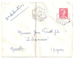 4559 COMPOLIBAT  Aveyron Lettre 15 F Muller Rouge Yv 1011 Ob 1956 Agence Postale Lautier F6   Pli D'archive - Handstempel