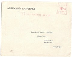 4563 ASSEMBLEE NATIONALE Lettre Entête 15 F Ob 1949 EMA Machine C Paris 31 Dest NACELLE Aveyron Courrier "amusant" - EMA (Empreintes Machines à Affranchir)