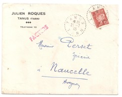 4565 TANUS Tarn Lettre Tarif FACTURE 1,20 F Brun Pétain Yv 515 Ob 1943 Recette Distribution Pointillé Lautier B4 - Brieven En Documenten