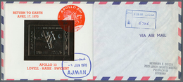08017 Adschman / Ajman: 1970, GOLD ISSUE 20r. "FIRST MAN ON MOON" With Red Overprint, Souvenir Sheet On Re - Ajman