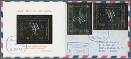 08018 Adschman / Ajman: 1970, GOLD ISSUE 20r. "FIRST MAN ON MOON", Perf./imperf. Stamp And The Souvenir Sh - Ajman