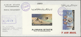 08030 Adschman / Ajman: 1971, Apollo 15, 5dh. To 50dh., Six De Luxe Sheets Each On Registered Airmail Cove - Ajman