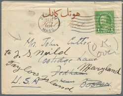 08051 Afghanistan: 1934 Cover To Dedham Mass. Franked With On Reverse 1934 25p Strip Of Three Tied By KABO - Afghanistan