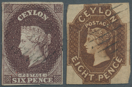 08100 Ceylon / Sri Lanka: 1857-59 QV 6d. Purple-brown And 8d. Brown Both Used, With Complete To Wide Margi - Sri Lanka (Ceylon) (1948-...)