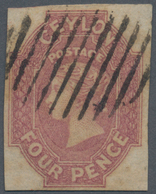 08101 Ceylon / Sri Lanka: 1859, 4d. Dull Rose, Full To Large Margins All Around, Neatly Oblit. By Oval Bar - Sri Lanka (Ceylon) (1948-...)