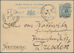 08106A Ceylon / Sri Lanka: 1889, Stationery QV 6 C. Used "COLOMBO KL NO 7 89" To Germany W. Dresden Nov. 22 - Sri Lanka (Ceylon) (1948-...)