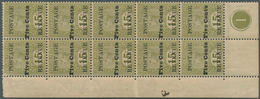 08107 Ceylon / Sri Lanka: 1890, QV Definitive 15c. Olive-green Surch. 'FIVE CENTS' Block Of Ten From Lower - Sri Lanka (Ceylon) (1948-...)