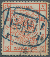 08113 China: 1883, Large Dragon Thick Paper Canc. Full Strike Blue Seal "PEKING", Also Corner Cancel Ot Cu - Sonstige & Ohne Zuordnung