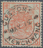 08121 China: 1878, Customs Large Dragons, Normal Paper, 3 Ca. Brown Red, Top Left Some Short Perfs, Canc. - Sonstige & Ohne Zuordnung