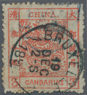 08122 China: 1885, Large Dragon Thick Paper Rough Perforation (Chan Type IV) 3 Ca. Canc. Faint Blue Large - Altri & Non Classificati