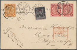 08134 China: 1900, Coiling Dragon 1 C., 2 C. (2) Tied Bisected Bilingual "SHANGHAI 7 SEP 00" To Ppc (frenc - Sonstige & Ohne Zuordnung