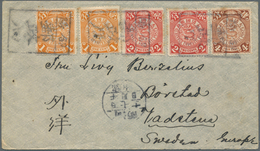 08144 China: 1902, Coiling Dragon 1 C. (2), 2 C. (2), 4 C. Tied Tombstone "Pinyang / Post Office" To Cover - Autres & Non Classés
