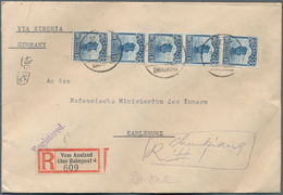 08160 China: 1923, Junks 10 C., A Vertical Strip-5 Tied "CHUNGKING 21.1.4" To Registered Cover Via "SHANGH - Altri & Non Classificati