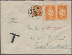 08169 China: 1936, 40 Years Postal Service 2 C. Orange Pair Encircled W. Red Pencil And Martyr 1 C. Tied " - Autres & Non Classés