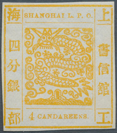 08188 China - Shanghai: 1871/72, 4 Ca. Yellow, Official Reprint On Mesh Paper, Unused, Signed Calves. - Altri & Non Classificati