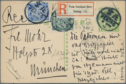 08213 China - Ganzsachen: 1908, Card Square Dragon 1 C. Uprated 3 C. Green, 10 C. Ultra Tied Bisected Bili - Cartoline Postali