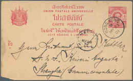 08231 China - Incoming Mail: 1901, Thailand: 4 Atts Carmine Postal Stationery Card, Addressed C.t.o. To A - Sonstige & Ohne Zuordnung