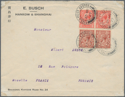 08286 China - Besonderheiten: 1927, Shanghai Postal Strike: UK KGV 1d (pair), 1 1/2 D. (pair) Tied Four St - Autres & Non Classés