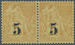 08376 Cochinchina: 1886, 5 On 25c. Bistre On Yellow, Horiz. Pair, Bright Colour, Well Perforated, Unused N - Autres & Non Classés