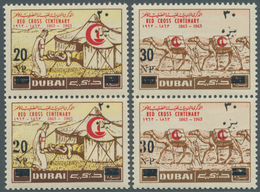 08394 Dubai: 1964, Definitives 'Red Cross Centenary' 2np. Surch. 20np. And 3np. Surch. 30np. Both In Verti - Dubai