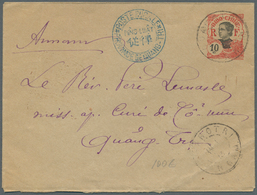 08438 Französisch-Indochina: 1913, 10 Cent. Stat. Envelope With Blue "POSTE RURAL PROVINCE DE QUANG / FUNG - Briefe U. Dokumente