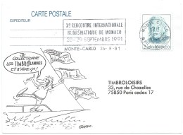 CARTE POSTALE / TIMBROFLAMMES / MONTE CARLO 1991 / FLAMME RENCONTRE INTERNATIONALE NUMISMATIQUE - Lettres & Documents