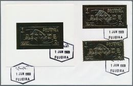 08521 Fudschaira / Fujeira: 1969, GOLD ISSUE 2r. "Apollo 8" Perf./imperf. And The De Luxe Sheet On Unaddre - Fudschaira