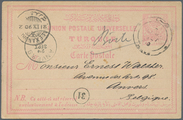 08543 Holyland: 1890, Turkey 20 Para Postal Stationery Card Tied By "JERUS" Scarce Type With Stars, (Coles - Palestina