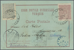 08546 Holyland: 1899, Postcard "Gruss Aus Jerusalem" Bearing Turkey 20 Para Violet And 1 Pia. Greyish Blue - Palestina