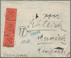 08572 Hongkong: 1891, QV 10 C. Violet On Red, A Vertical Strip-3 Tied "HONG KONG C MY 16 99" To Registered - Sonstige & Ohne Zuordnung