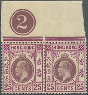 08583 Hongkong: 1921, KGV 25c. Purple And Magenta With Wmk. Mult Script CA Horizontal Pair From Upper Marg - Altri & Non Classificati