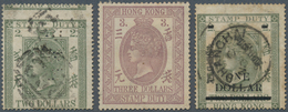 08590 Hongkong - Stempelmarken: 1874/1897: Postal Fiscal Stamps $2 Olive-green (with Perfin), Perf 15½x15 - Timbres Fiscaux-postaux