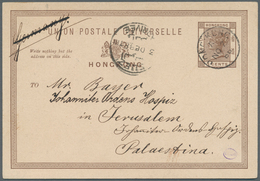 08607 Hongkong - Ganzsachen: 1888, Card QV 3 C. Canc. "HONG KONG NO 7 88" To Johaniter Order Hospiz, Jerus - Interi Postali