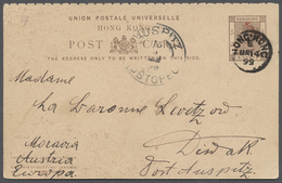 08609 Hongkong - Ganzsachen: 1899, Double-card Question Part 4 C. Red On 3 C. Brown (overprint Twisted Fro - Ganzsachen