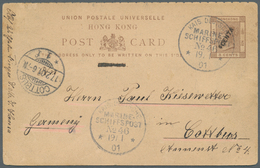 08611 Hongkong - Ganzsachen: 1901, Card QV 4 C./3 C. ("reply" Deleted) Canc. "Imp. German Navy Mails No. 4 - Ganzsachen