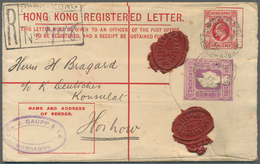 08616 Hongkong - Ganzsachen: 1912, Registration Envelope KEVII 10 C. Uprated KEVII 4 C. Canc. "REGISTERED - Interi Postali
