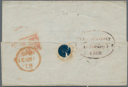 08661 Indien - Vorphilatelie: 1848: Oval Datestamp "TRICHINOPOLY/1848 FEBRUARY 7/FREE" In Red (Giles No.13 - ...-1852 Prefilatelia