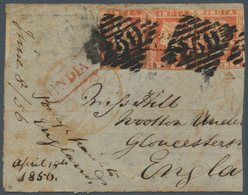 08674 Indien: 1854 Lithographed 1a. Red Three Singles Of Die II ("C" Stone) Used On Part Cover (left Part - Altri & Non Classificati